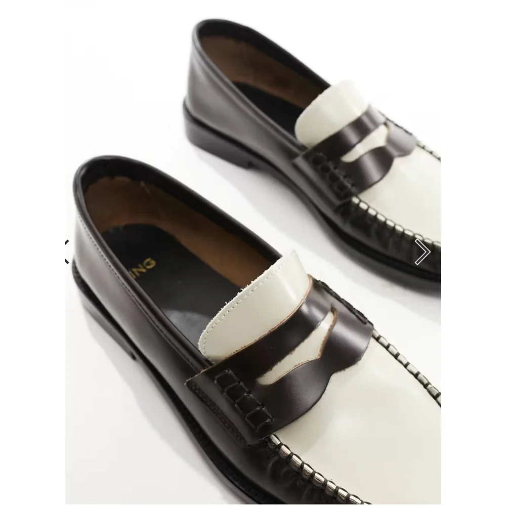 NEW MANGO MNG BLACK WHITE TWO TONE LEATHER PENNY LOAFERS SHOES SZ 37 US 6.5